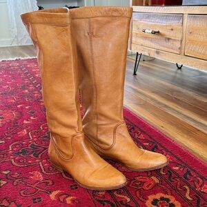 Frye Pull on Slouchy Leather Knee-High Boots in warm tan